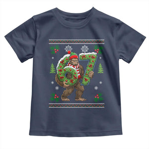 67 Meme Christmas Bigfoot Toddler T Shirt Funny Six Seven Wreath Sasquatch Holiday Gag Gift TS02 Navy Print Your Wear