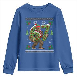 67 Meme Christmas Bigfoot Youth Sweatshirt Funny Six Seven Wreath Sasquatch Holiday Gag Gift TS02 Royal Blue Print Your Wear