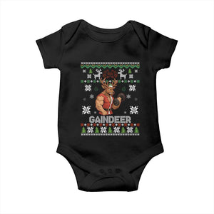Funny Christmas Workout Gaindeer Baby Onesie Muscular Reindeer Holiday Gym Humor Wordplay TS02 Black Print Your Wear