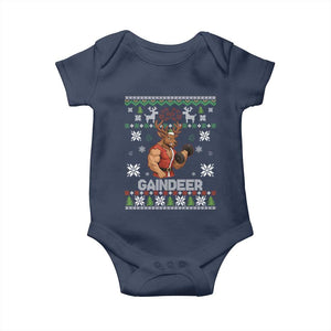 Funny Christmas Workout Gaindeer Baby Onesie Muscular Reindeer Holiday Gym Humor Wordplay TS02 Navy Print Your Wear