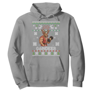 Funny Christmas Workout Gaindeer Hoodie Muscular Reindeer Holiday Gym Humor Wordplay TS02 Sport Gray Print Your Wear