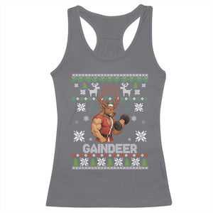 Funny Christmas Workout Gaindeer Racerback Tank Top Muscular Reindeer Holiday Gym Humor Wordplay TS02 Charcoal Print Your Wear