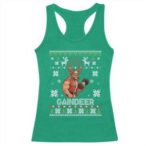 Funny Christmas Workout Gaindeer Racerback Tank Top Muscular Reindeer Holiday Gym Humor Wordplay TS02 Irish Green Print Your Wear