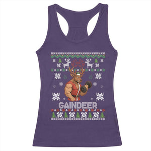 Funny Christmas Workout Gaindeer Racerback Tank Top Muscular Reindeer Holiday Gym Humor Wordplay TS02 Purple Print Your Wear