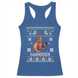 Funny Christmas Workout Gaindeer Racerback Tank Top Muscular Reindeer Holiday Gym Humor Wordplay TS02 Royal Blue Print Your Wear