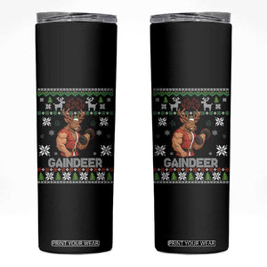 Funny Christmas Workout Gaindeer Skinny Tumbler Muscular Reindeer Holiday Gym Humor Wordplay TS02 Black Print Your Wear