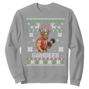 Funny Christmas Workout Gaindeer Sweatshirt Muscular Reindeer Holiday Gym Humor Wordplay TS02 Sport Gray Print Your Wear