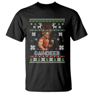 Funny Christmas Workout Gaindeer T Shirt Muscular Reindeer Holiday Gym Humor Wordplay TS02 Black Print Your Wear