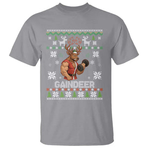 Funny Christmas Workout Gaindeer T Shirt Muscular Reindeer Holiday Gym Humor Wordplay TS02 Sport Gray Print Your Wear