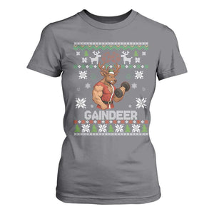 Funny Christmas Workout Gaindeer T Shirt For Women Muscular Reindeer Holiday Gym Humor Wordplay TS02 Charcoal Print Your Wear