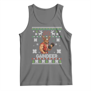 Funny Christmas Workout Gaindeer Tank Top Muscular Reindeer Holiday Gym Humor Wordplay TS02 Black Heather Print Your Wear