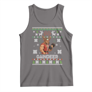 Funny Christmas Workout Gaindeer Tank Top Muscular Reindeer Holiday Gym Humor Wordplay TS02 Deep Heather Print Your Wear