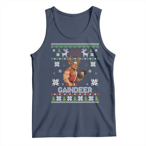 Funny Christmas Workout Gaindeer Tank Top Muscular Reindeer Holiday Gym Humor Wordplay TS02 Navy Print Your Wear