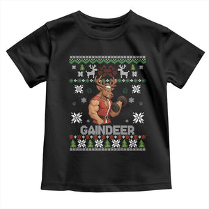 Funny Christmas Workout Gaindeer Toddler T Shirt Muscular Reindeer Holiday Gym Humor Wordplay TS02 Black Print Your Wear