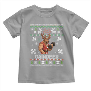 Funny Christmas Workout Gaindeer Toddler T Shirt Muscular Reindeer Holiday Gym Humor Wordplay TS02 Sport Gray Print Your Wear
