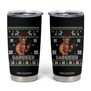 Funny Christmas Workout Gaindeer Tumbler Cup Muscular Reindeer Holiday Gym Humor Wordplay TS02 Black Print Your Wear