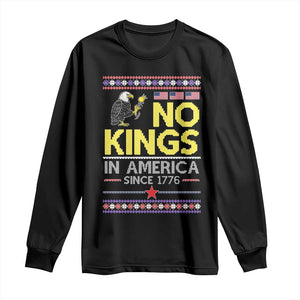 Funny Patriotic Christmas No Kings in America Long Sleeve Shirt Since 1776 Bald Eagle Ugly Sweater TS02 Black Print Your Wear