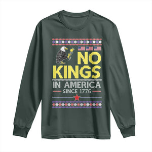 Funny Patriotic Christmas No Kings in America Long Sleeve Shirt Since 1776 Bald Eagle Ugly Sweater TS02 Dark Forest Green Print Your Wear