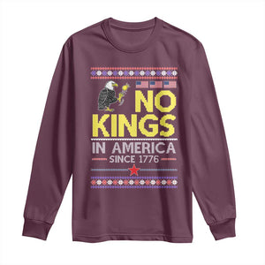 Funny Patriotic Christmas No Kings in America Long Sleeve Shirt Since 1776 Bald Eagle Ugly Sweater TS02 Maroon Print Your Wear
