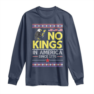 Funny Patriotic Christmas No Kings in America Long Sleeve Shirt Since 1776 Bald Eagle Ugly Sweater TS02 Navy Print Your Wear