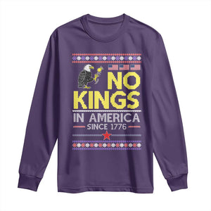 Funny Patriotic Christmas No Kings in America Long Sleeve Shirt Since 1776 Bald Eagle Ugly Sweater TS02 Purple Print Your Wear