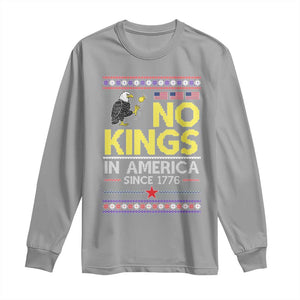 Funny Patriotic Christmas No Kings in America Long Sleeve Shirt Since 1776 Bald Eagle Ugly Sweater TS02 Sport Gray Print Your Wear