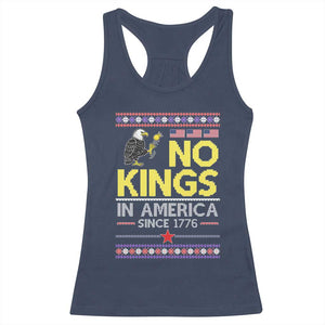 Funny Patriotic Christmas No Kings in America Racerback Tank Top Since 1776 Bald Eagle Ugly Sweater TS02 Navy Print Your Wear