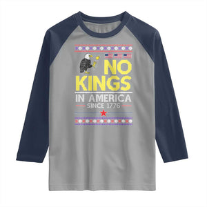 Funny Patriotic Christmas No Kings in America Raglan Shirt Since 1776 Bald Eagle Ugly Sweater TS02 Sport Gray Navy Print Your Wear