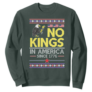 Funny Patriotic Christmas No Kings in America Sweatshirt Since 1776 Bald Eagle Ugly Sweater TS02 Dark Forest Green Print Your Wear