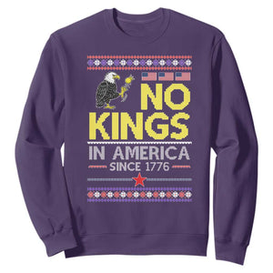 Funny Patriotic Christmas No Kings in America Sweatshirt Since 1776 Bald Eagle Ugly Sweater TS02 Purple Print Your Wear