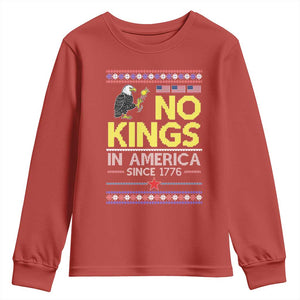 Funny Patriotic Christmas No Kings in America Youth Sweatshirt Since 1776 Bald Eagle Ugly Sweater TS02 Red Print Your Wear