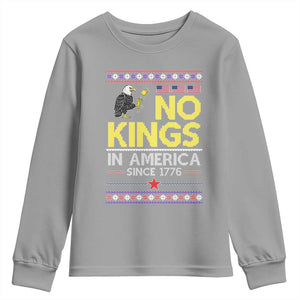 Funny Patriotic Christmas No Kings in America Youth Sweatshirt Since 1776 Bald Eagle Ugly Sweater TS02 Sport Gray Print Your Wear