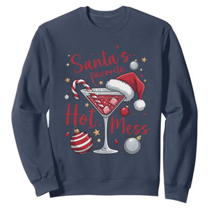 Funny Santa Favorite Hot Mess Sweatshirt Christmas Drinking Cocktail Lover TS02 Navy Print Your Wear