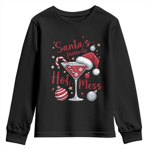 Funny Santa Favorite Hot Mess Youth Sweatshirt Christmas Drinking Cocktail Lover TS02 Black Print Your Wear