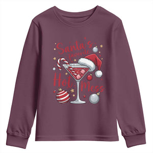 Funny Santa Favorite Hot Mess Youth Sweatshirt Christmas Drinking Cocktail Lover TS02 Maroon Print Your Wear