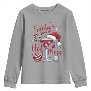 Funny Santa Favorite Hot Mess Youth Sweatshirt Christmas Drinking Cocktail Lover TS02 Sport Gray Print Your Wear