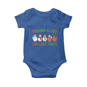 Funny Chicken Christmas Pun Baby Onesie Making a List Chicken It Twice Cute Holiday Farm Animal TS02 Royal Blue Print Your Wear