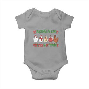 Funny Chicken Christmas Pun Baby Onesie Making a List Chicken It Twice Cute Holiday Farm Animal TS02 Sport Gray Print Your Wear