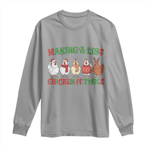 Funny Chicken Christmas Pun Long Sleeve Shirt Making a List Chicken It Twice Cute Holiday Farm Animal TS02 Sport Gray Print Your Wear