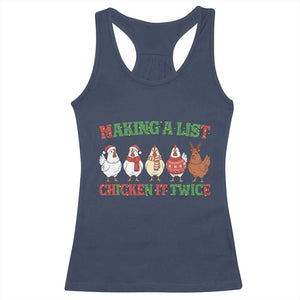 Funny Chicken Christmas Pun Racerback Tank Top Making a List Chicken It Twice Cute Holiday Farm Animal TS02 Navy Print Your Wear