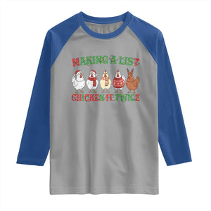 Funny Chicken Christmas Pun Raglan Shirt Making a List Chicken It Twice Cute Holiday Farm Animal TS02 Sport Gray Royal Print Your Wear