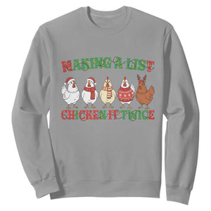 Funny Chicken Christmas Pun Sweatshirt Making a List Chicken It Twice Cute Holiday Farm Animal TS02 Sport Gray Print Your Wear