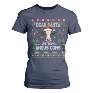 Dear Santa Angus Cow Christmas T Shirt For Women Funny Farm Cow Lover Holiday Farm Ugly Sweater TS02 Navy Print Your Wear