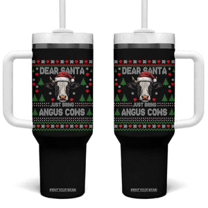 Dear Santa Angus Cow Christmas Tumbler With Handle Funny Farm Cow Lover Holiday Farm Ugly Sweater TS02 One Size: 40 oz Black Print Your Wear