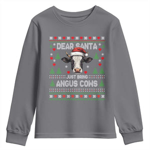 Dear Santa Angus Cow Christmas Youth Sweatshirt Funny Farm Cow Lover Holiday Farm Ugly Sweater TS02 Charcoal Print Your Wear