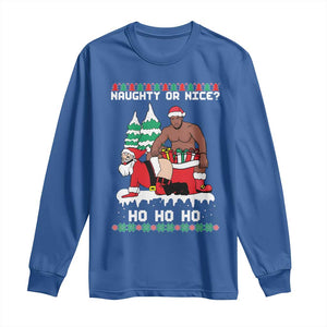 Funny Santa and Diddy Christmas Long Sleeve Shirt Naughty or Nice Ho Ho Ho Adult Humor Holiday TS02 Royal Blue Print Your Wear