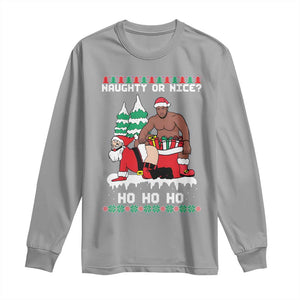Funny Santa and Diddy Christmas Long Sleeve Shirt Naughty or Nice Ho Ho Ho Adult Humor Holiday TS02 Sport Gray Print Your Wear