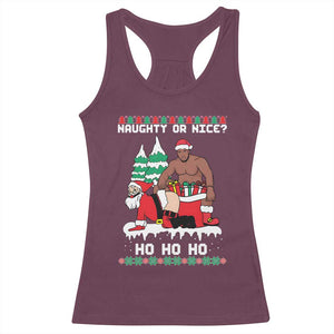 Funny Santa and Diddy Christmas Racerback Tank Top Naughty or Nice Ho Ho Ho Adult Humor Holiday TS02 Maroon Print Your Wear