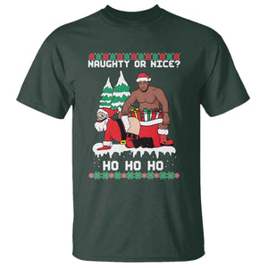Funny Santa and Diddy Christmas T Shirt Naughty or Nice Ho Ho Ho Adult Humor Holiday TS02 Dark Forest Green Print Your Wear