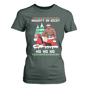 Funny Santa and Diddy Christmas T Shirt For Women Naughty or Nice Ho Ho Ho Adult Humor Holiday TS02 Dark Forest Green Print Your Wear
